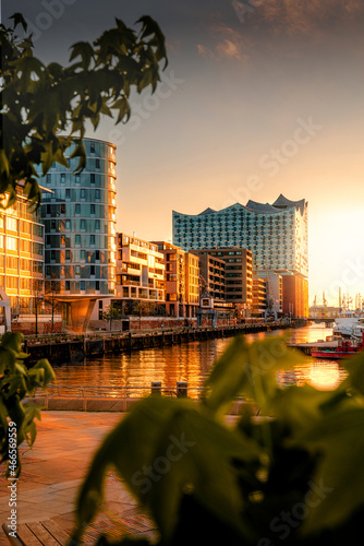 Beautiful sunset in Hamburg hafencity