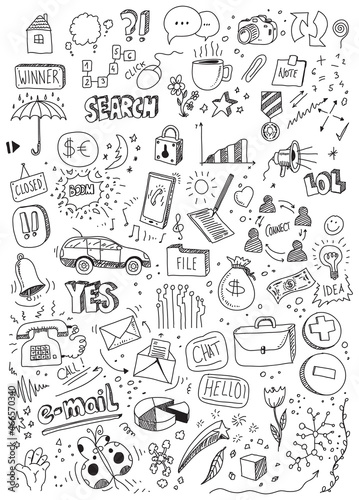 Different vector hand drawn doodles set