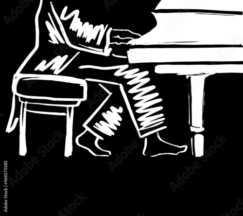 Jazz pianist in black and white - vector illustration