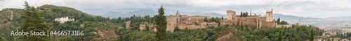 Full panoramic exterior at the Alhambra citadel, view Viewpoint San Nicolás, a palace and fortress complex located in Granada, Andalusia, Spain photo