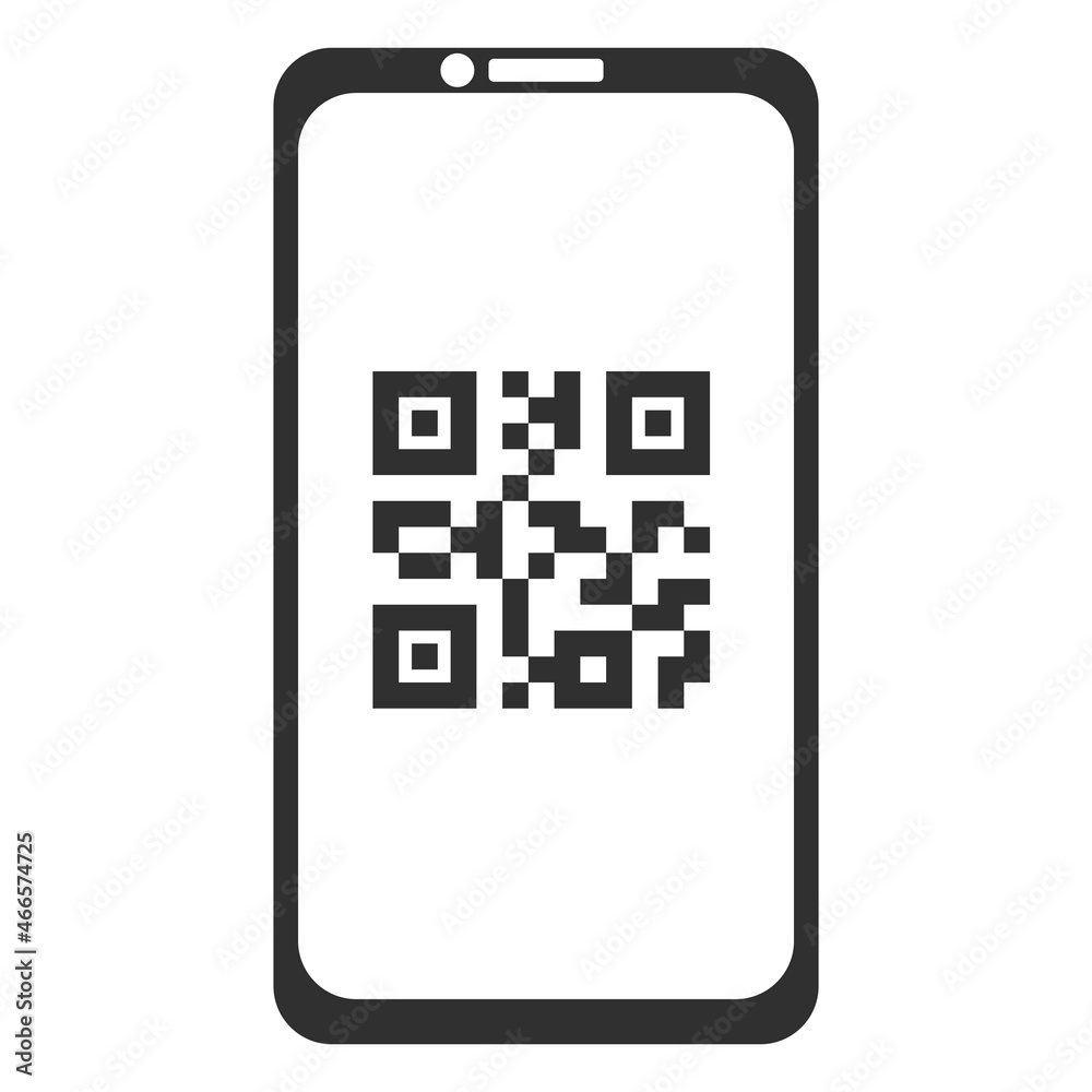 QR code scanning icon in smartphone. Internet, mobile application, promo, barcode scanner for payment QR code scanning icon in smartphone. Internet, mobile application, promo, barcode scanner for payment