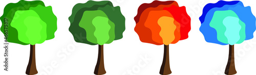 Illustration of trees of different seasons. Summer, autumn, spring and winter tree.