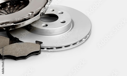 Brake discs and brake pads. Auto parts. Brake disc rotor