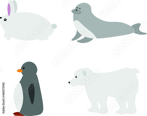 Cute polar animals illustrations - hare, seal, penguin, bear © Ilia
