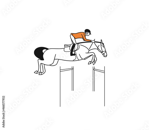 Vector sketch in the style of doodle on the theme of show jumping. Drawn by hand with a black line.