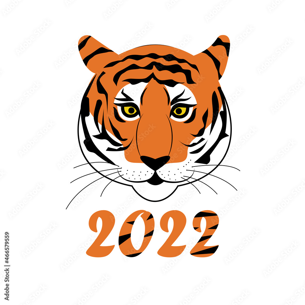 Chinese Tiger, symbol of 2022. The face of a tiger. Flat style. Vector Illustration.