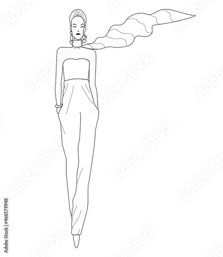 Stylish fashion model. Pretty young girl. Fashion girls Sketch