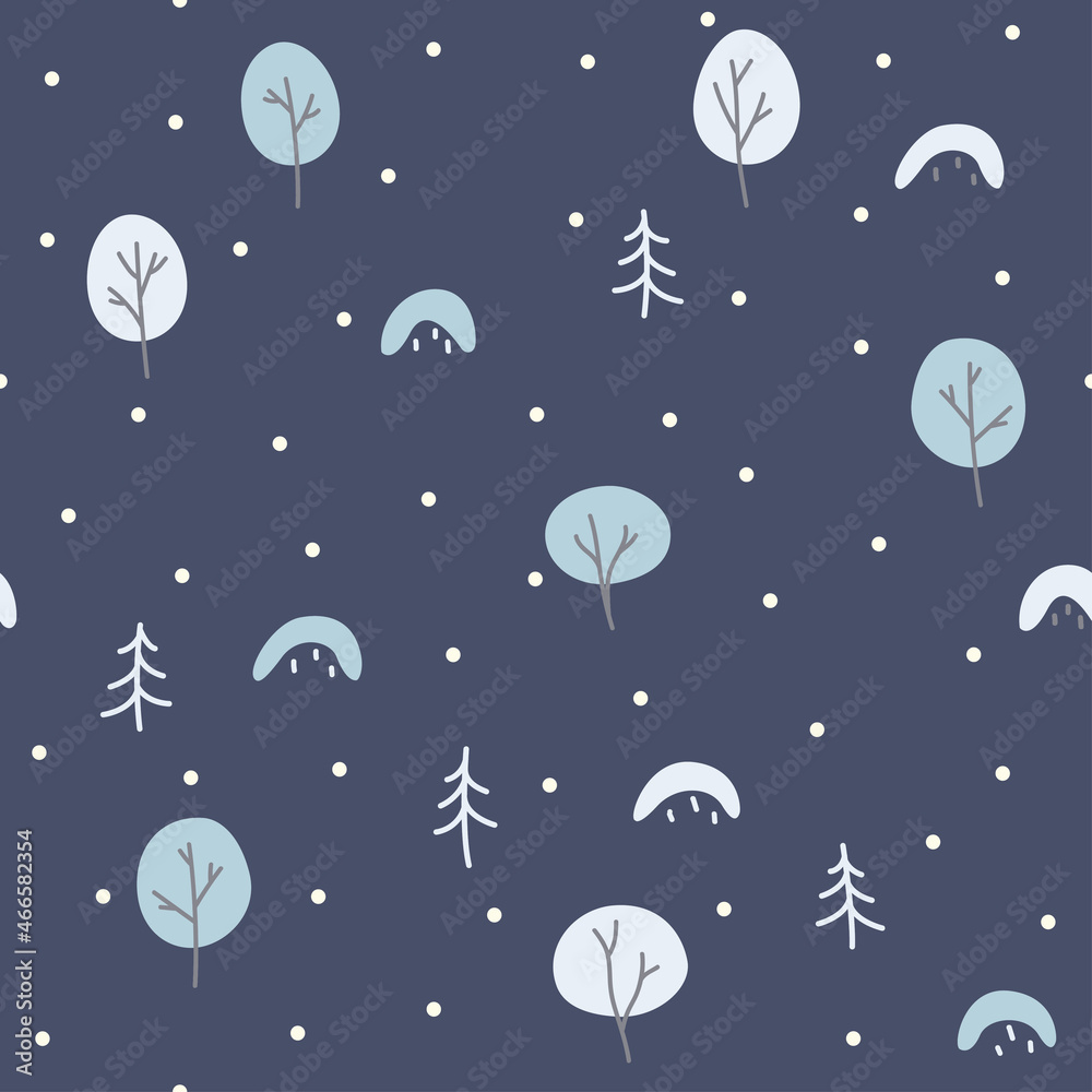 Seamless pattern of night winter forest.