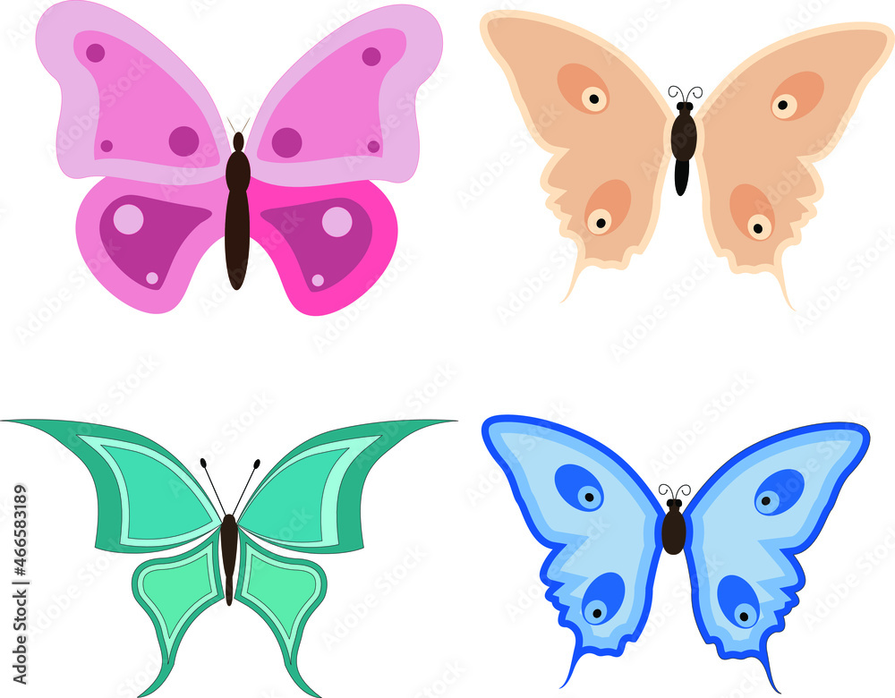 Set of colored butterflies on a white background. Vector icons of butterflies. Set of colored butterflies on a white background. Vector icons of butterflies.