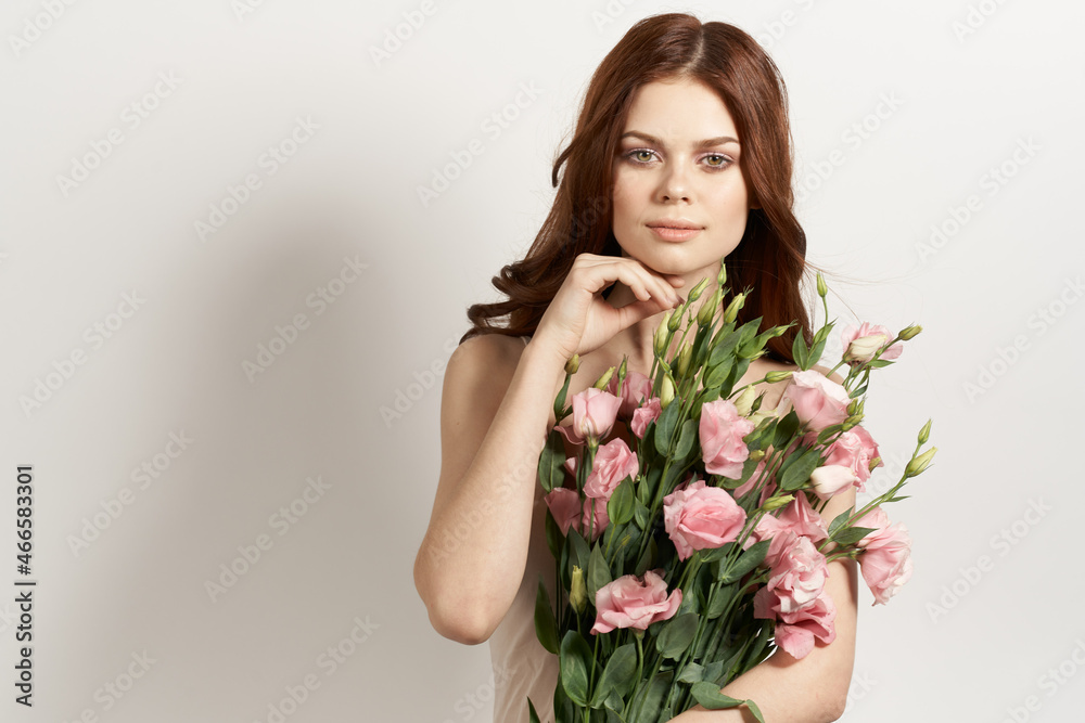 pretty woman pink flower bouquet fashion summer Studio Model