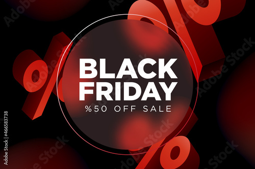 Black Friday Special Offer Banner Design Template. 50% OFF Sale. Discount Price. Special Offer Marketing Ad. Discount Promotion and Sale Discount Offer. Glass morphism style design.