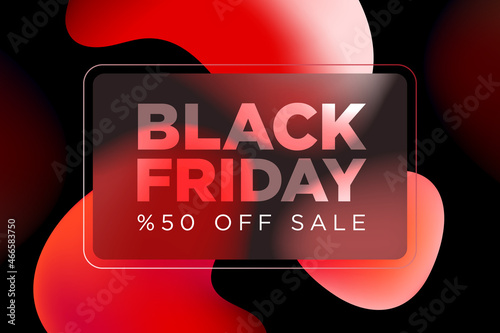 Black Friday Special Offer Banner Design Template. 50% OFF Sale. Discount Price. Special Offer Marketing Ad. Discount Promotion and Sale Discount Offer. Glass morphism style design.