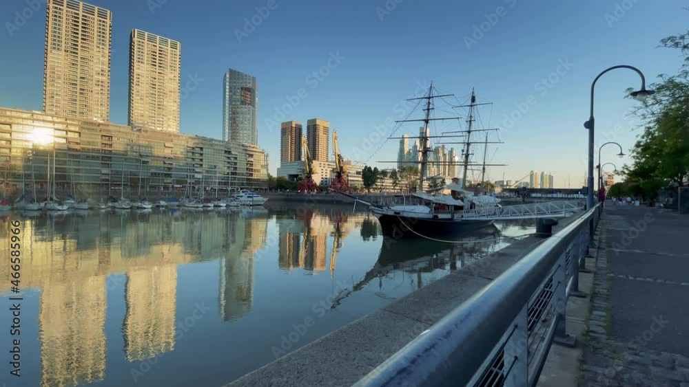 The Argentine Corvette ARA Uruguay, built in England in 1874, Moored at Puerto Madero, Buenos Aires, Argentina. 4K Resolution. The Argentine Corvette ARA Uruguay, built in England in 1874, Moored at Puerto Madero, Buenos Aires, Argentina. 4K Resolution.