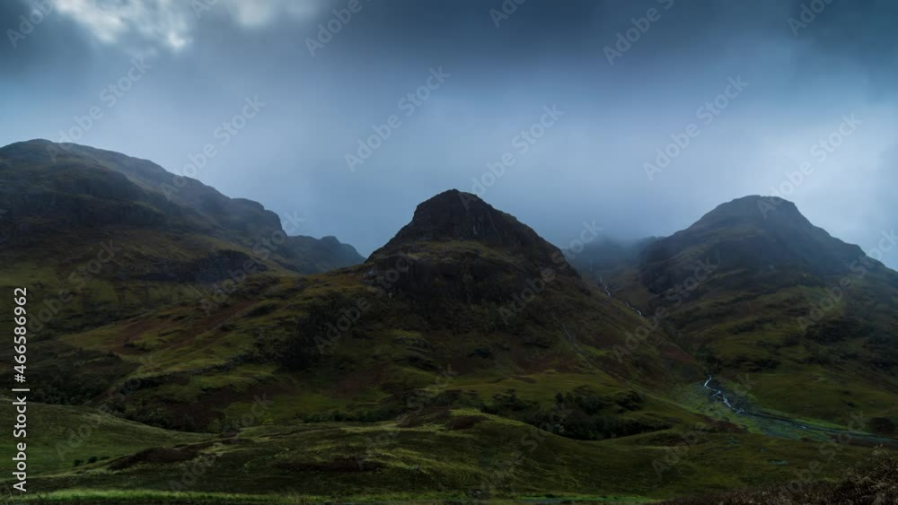 Time Lapse Scottish Highlands, Glencoe Swamp, Scotland Mountains with mist, Winter UK Time Lapse Scottish Highlands, Glencoe Swamp, Scotland Mountains with mist, Winter UK