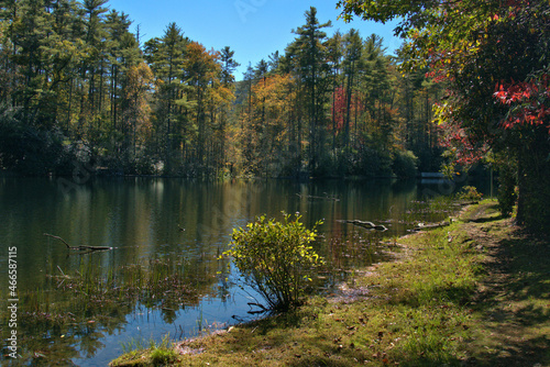 Fall colors around a mountain lake