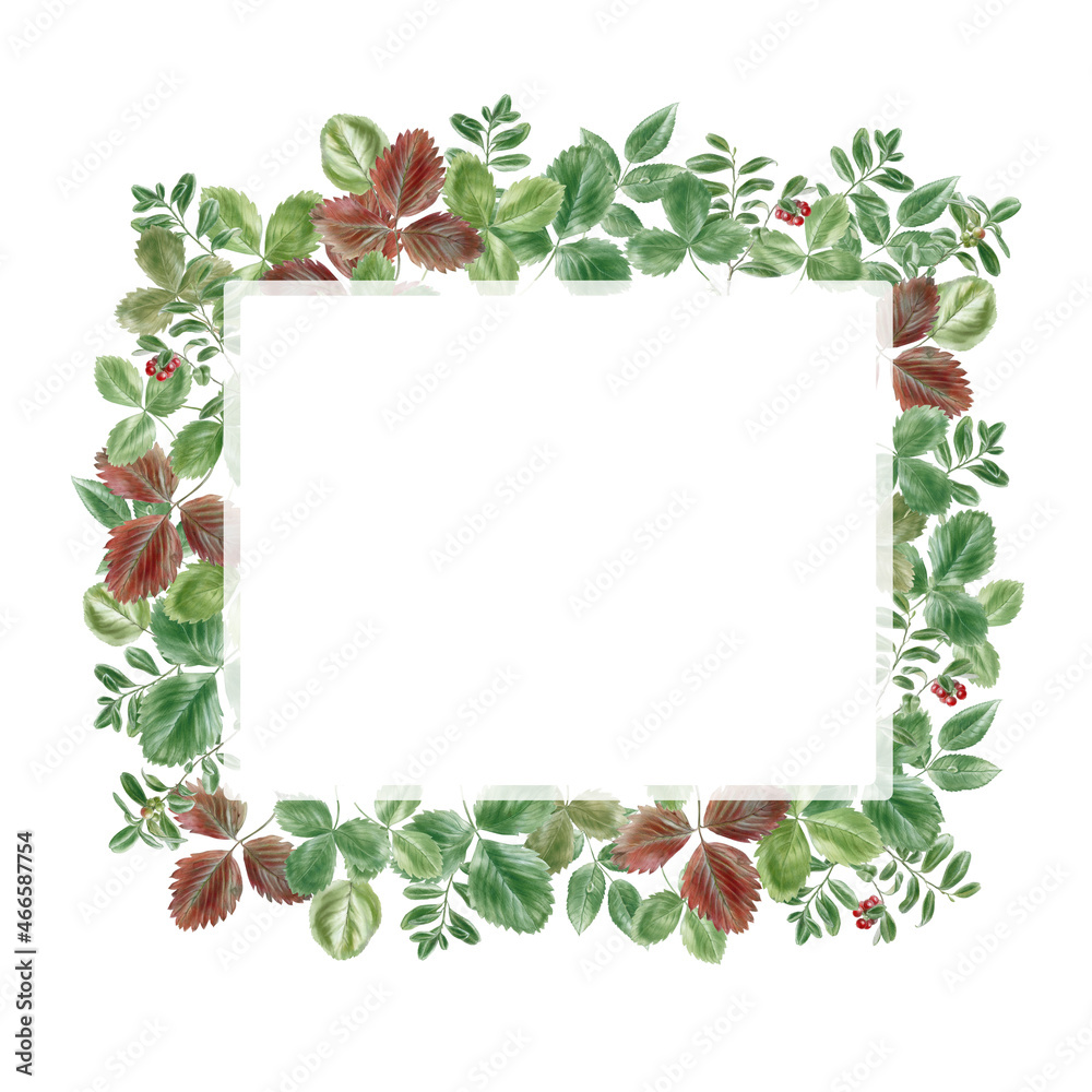 Rectangular frame made of green leaves decoration 