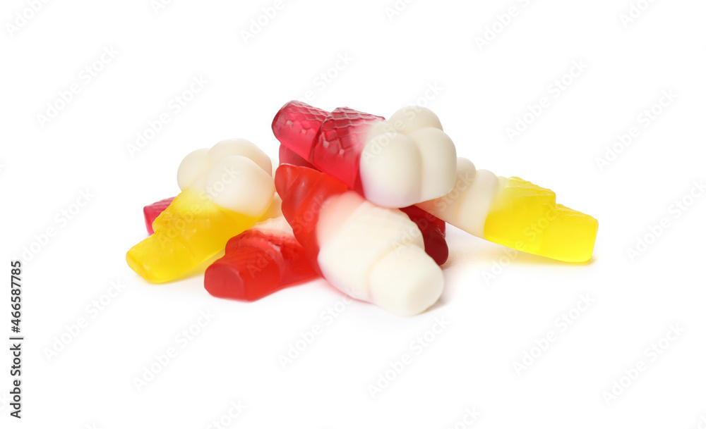 Pile with jelly candies in shape of ice cream on white background Pile with jelly candies in shape of ice cream on white background
