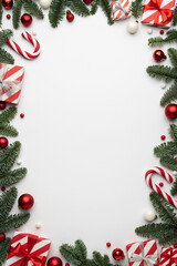 Christmas card with festive decor on white background