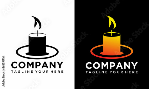 Fire candle logo design vector template on a black and white background.