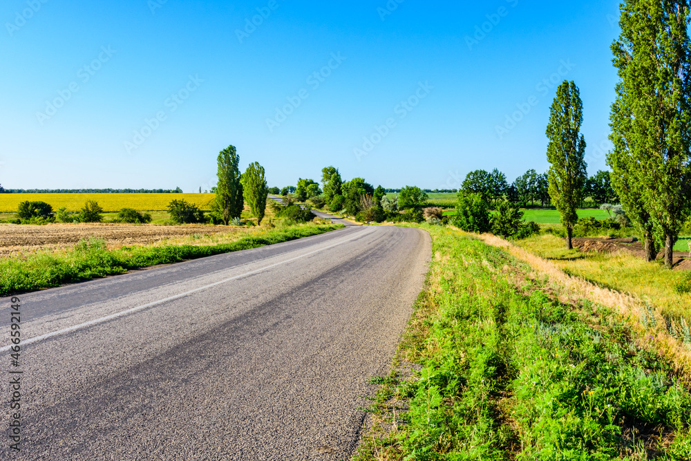 New asphalt road with the white dividing strip New asphalt road with the white dividing strip