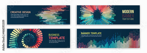 Modern graphic template for websites. Big data visualization. Filtering machine algorithms. Sorting data. Abstract stream information with balls, lines array and binary code. Web design banner.