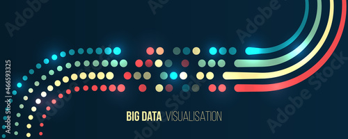 Big data visualization. Information analytics concept. Sorting data. Vector Waves technology background. Abstract stream information with lines array and binary code. Filtering machine algorithms.