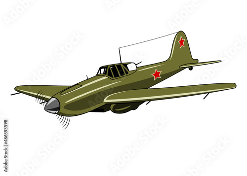 IL 2 fighter plane 1943. Vintage airplane. Vector clipart.