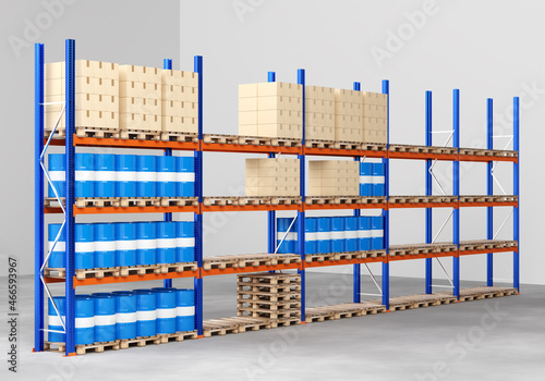 Rack with chemical barrels ...