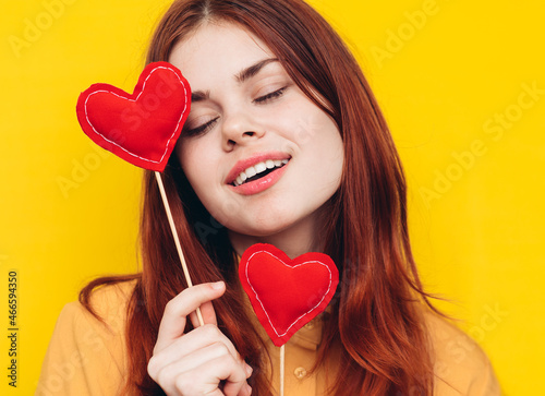 pretty woman in yellow shirt glamor romance posing