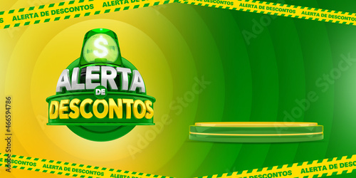 Banner template design for marketing campaign in Brazil. The phrase Alerta de melhor preco means Best Price Alert. 3d render illustration. photo