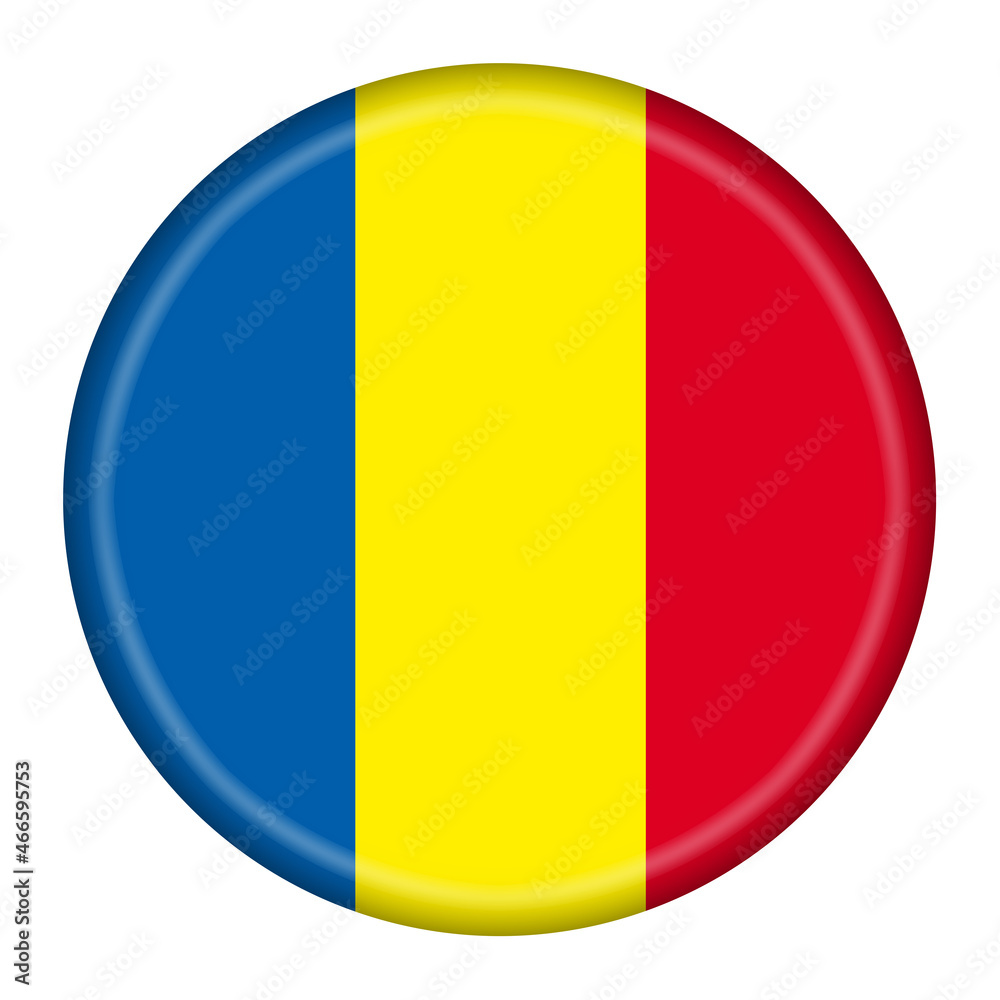 Romania flag button 3d illustration with clipping path