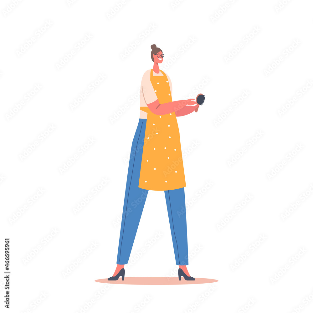 Hairdresser Female Character in Apron with Comb in Hands Isolated on White Background. Woman Hair Salon or Barber Shop Hairdresser Female Character in Apron with Comb in Hands Isolated on White Background. Woman Hair Salon or Barber Shop