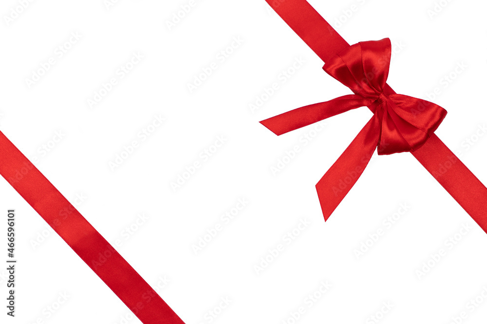 Shiny red silk ribbon isolated on white background. Gift box abstraction Shiny red silk ribbon isolated on white background. Gift box abstraction