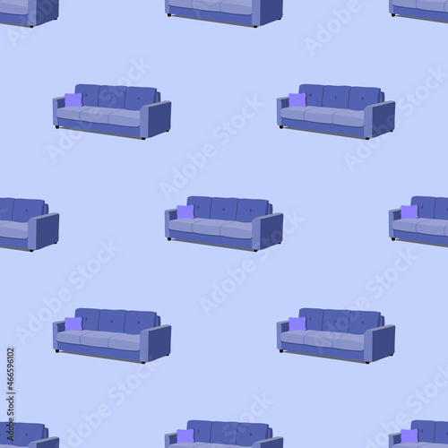 Vector isometric blue sofa seamless pattern EPS