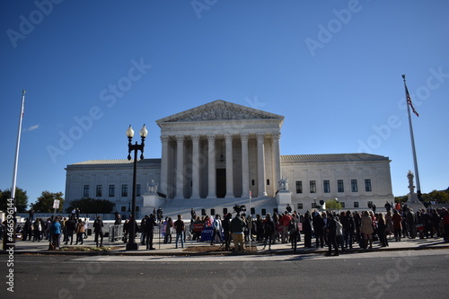 Washington, DC, USA - November 1, 2021: Press and Activists Gather Outside the U.S. Supreme Court While the High Court Hears Arguments on the Texas Abortion Law Inside photo