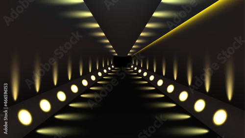 Abstract futuristic corridor tunnel background with light effect. Optical illusion design