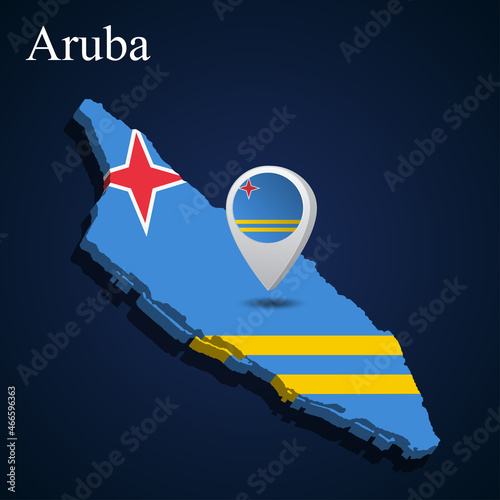 Flag of Aruba on map on dark background