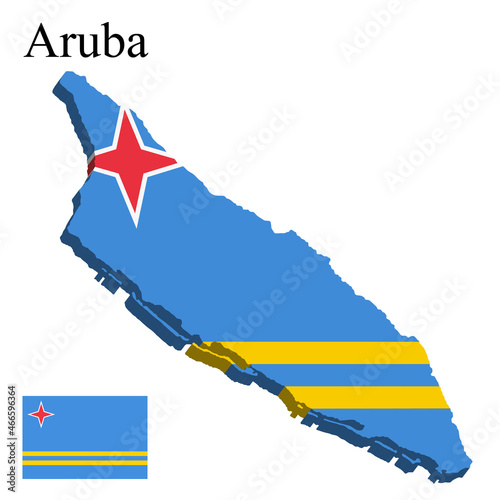 Flag of Aruba on map on white background