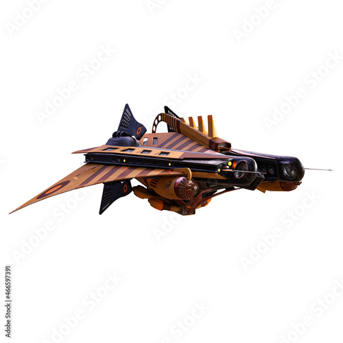 Print op canvas Spaceship exterior on an isolated white background, 3D illustration, 3D renderin