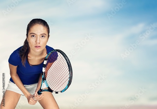 Tennis player. Beautiful girl and athlete with racket in sportswear © BillionPhotos.com
