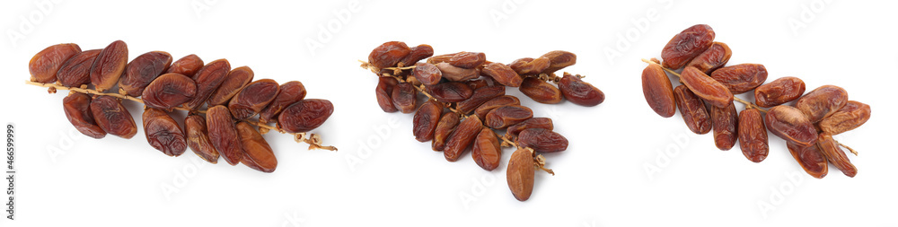 Set with sweet dried dates on white background. Banner design Set with sweet dried dates on white background. Banner design