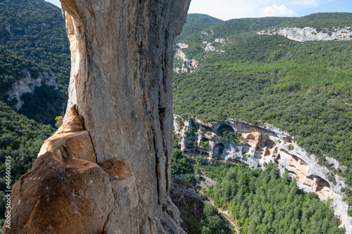 view of the sierra of guara spain, forest and cuttings photo