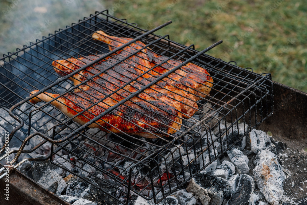 grilled chicken outdoor cooking charcoal grill nature