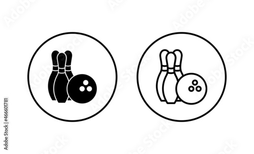 Bowling icons set. bowling ball and pin sign and symbol.