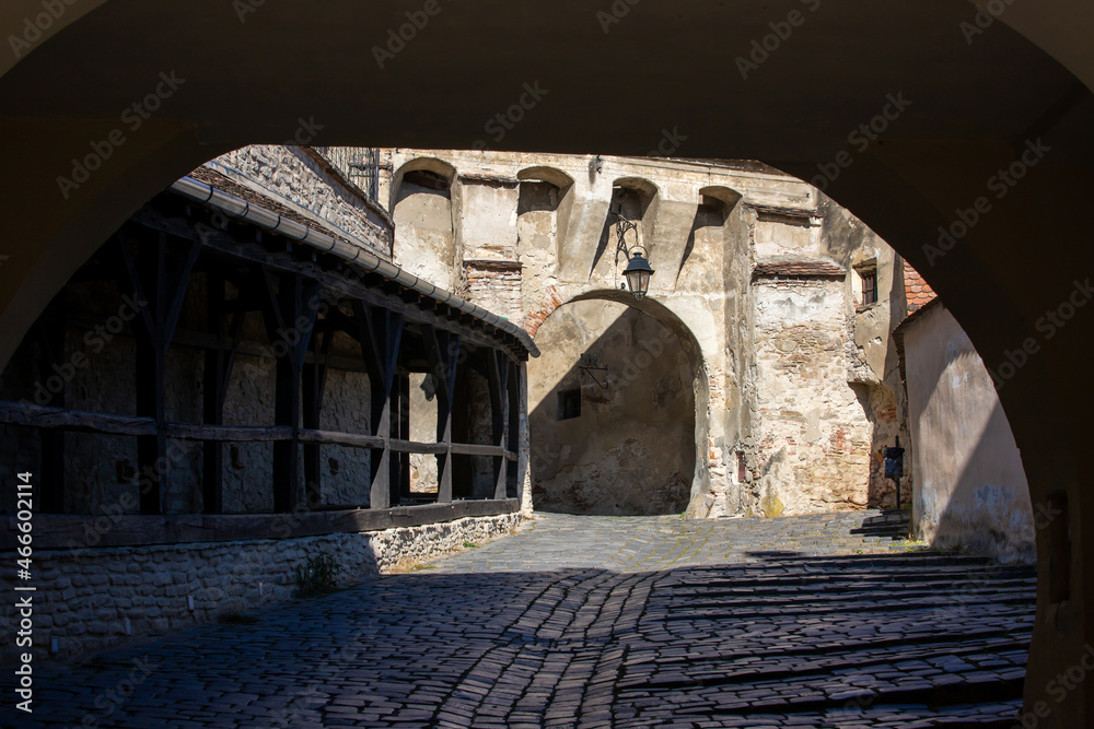 the entrance gate to the medieval fortress from Sighisoara - Romania