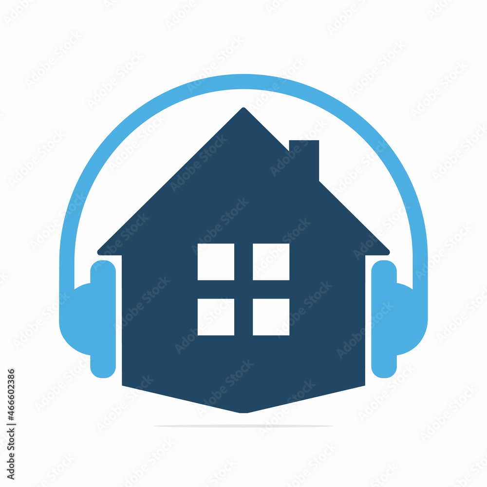 Home and headphone logo design. House music logo with headphone icon. Home and headphone logo design. House music logo with headphone icon.
