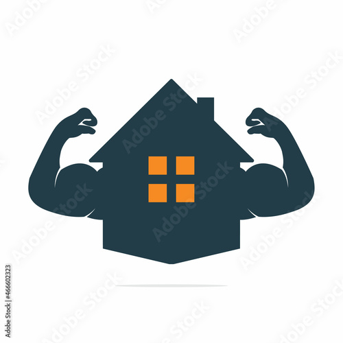 Muscular arm and house vector logo design. Strong construction compony logo.