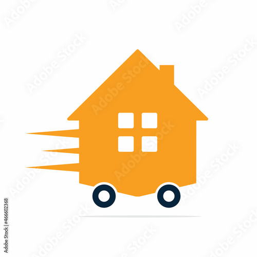 Home Delivery Logo Design. House with tire motion logo template. 