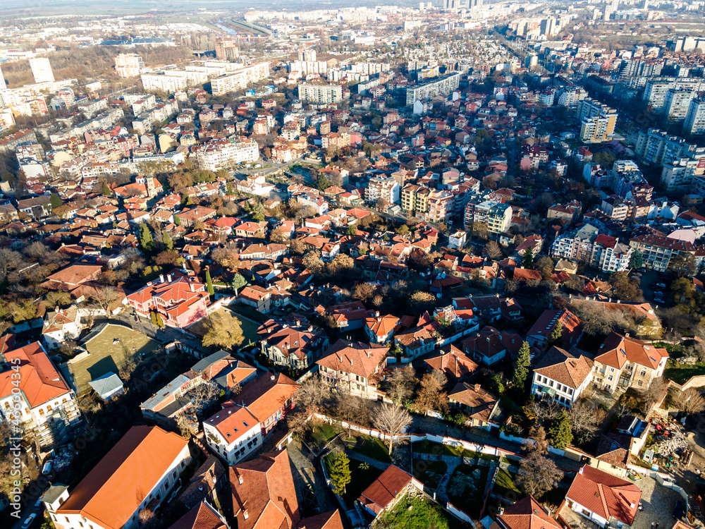 Fototapeta premium Aerial view of City of Plovdiv, Bulgaria