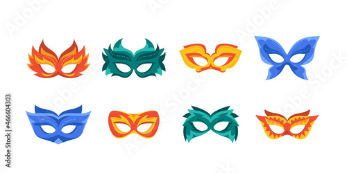 Set of Carnival Masks Isolated on White Background, Venice Masquerade Costume, Festival Celebration or Theatre Masks